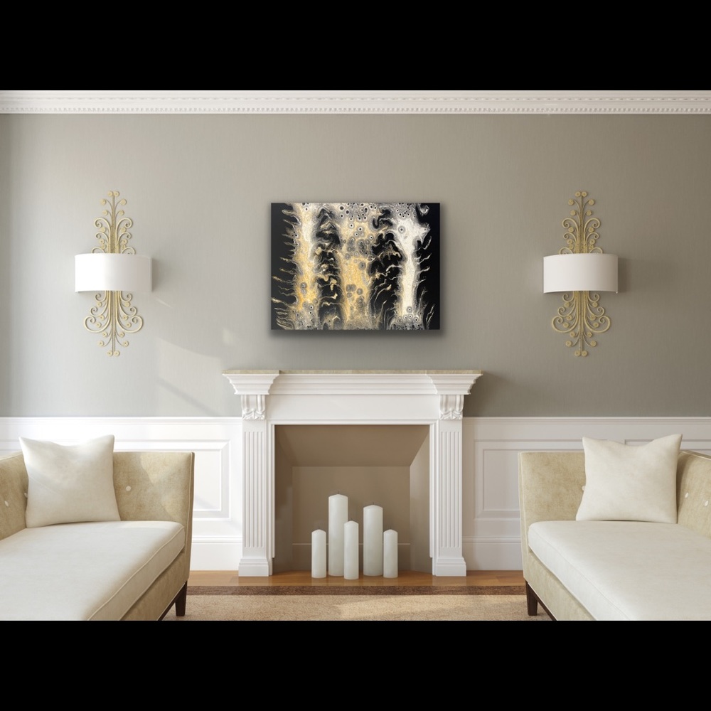Painting - fluid art 18x24 canvas - Golden Waterfalls